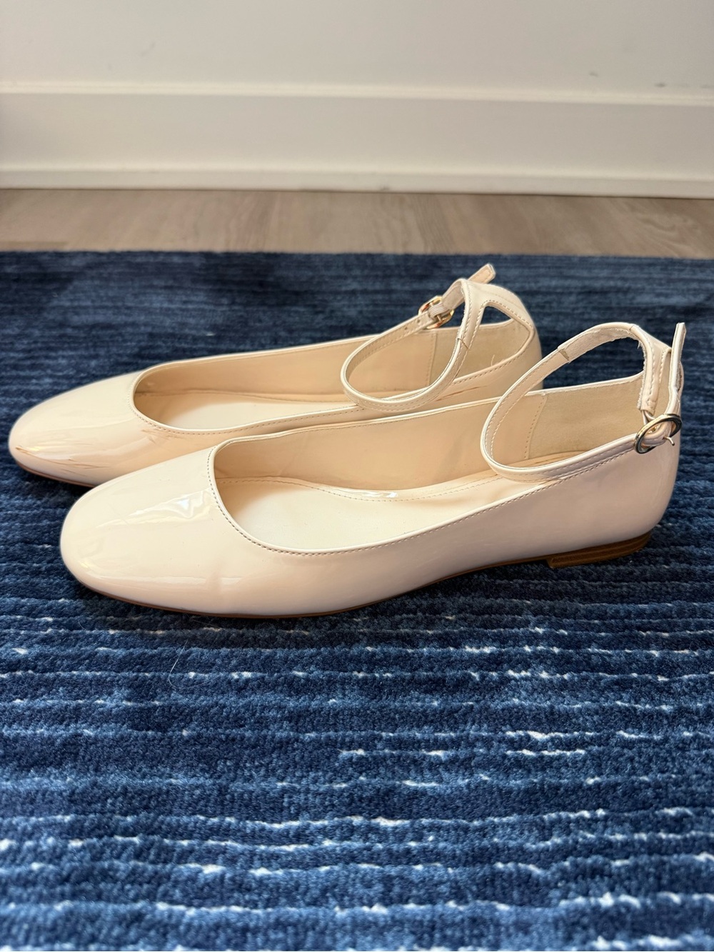 Mango Pale Beige Ankle-Strap Ballet Flats